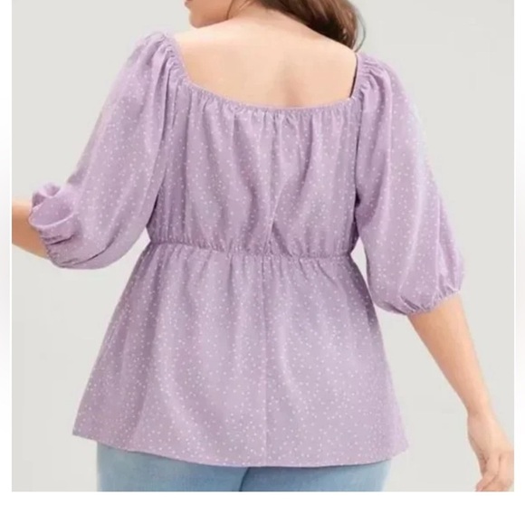 BloomChic Plus Size XL Lilac Polka Dot Puff Sleeve Ruffles Blouse us14-16 - Picture 2 of 3